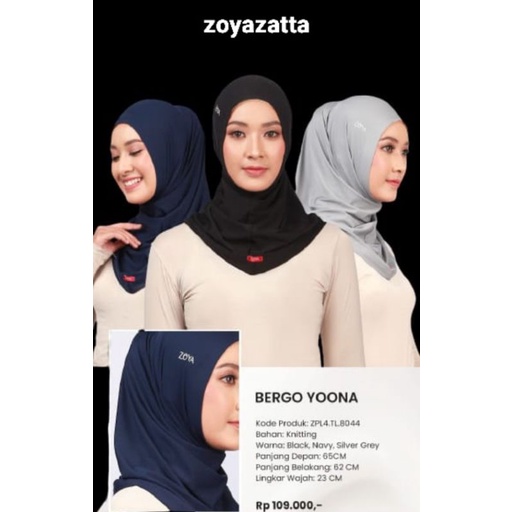Zoya Hijab Jilbab Instan Olahraga Bergo Yoona ORi zoya ready-1