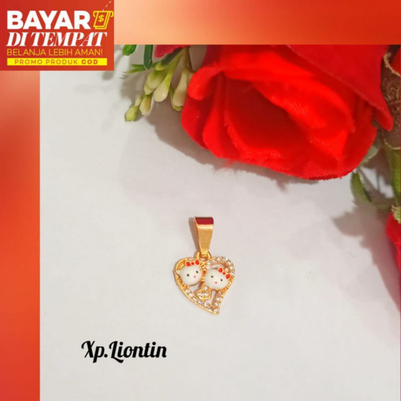 Liontin karakter anak Hello Kity kombinasi permata&amp;cat,Gold&amp;Silver tidak karat