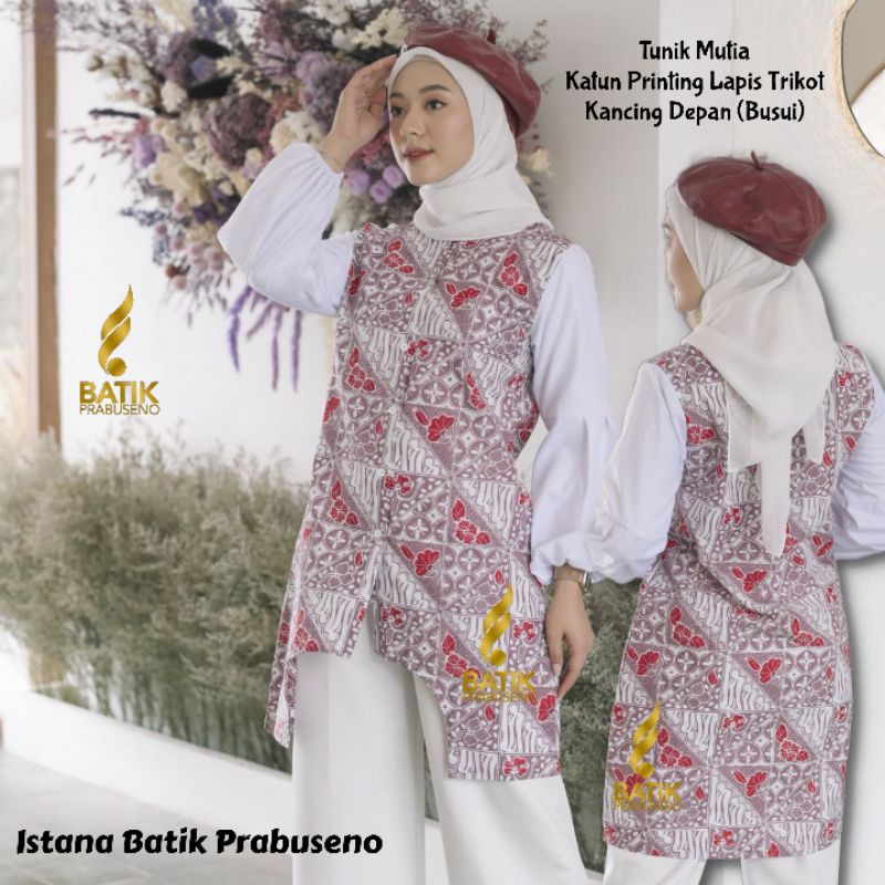 Mutia Batik Prabuseno Katun Printing Lapis Trikot Kancing Depan Busui Tunik Wanita Formal Seragam Ka