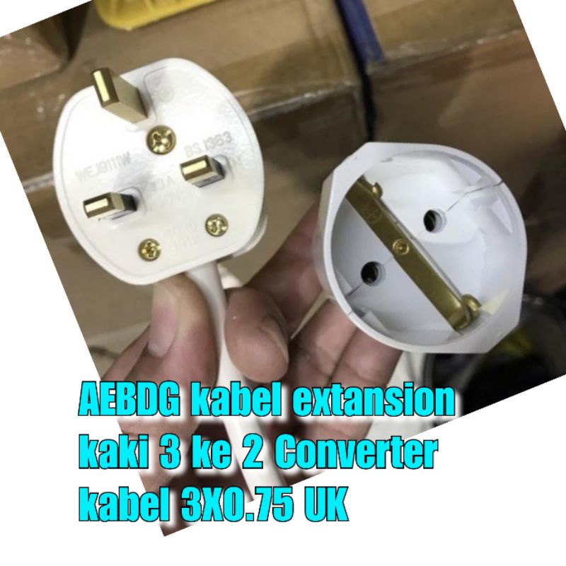 AEBDG COLOKAN LISTRIK SAMBUNGAN KAKI 3 KE KAKI 2 MODEL EU 2 PIN TO UK 3 PIN /Stop Kontak Kaki 3 Tiga