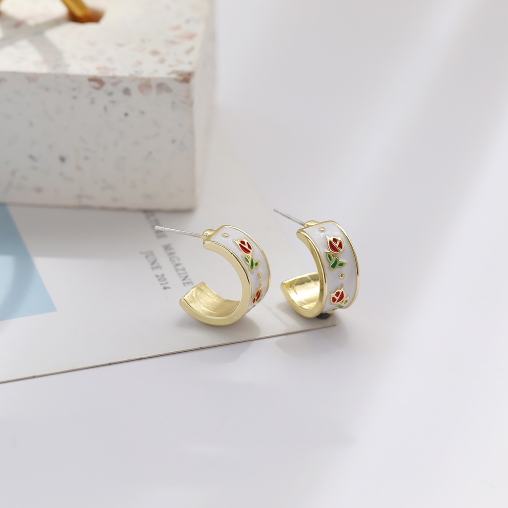 Anting Bentuk C Desain Bunga Tulip Gaya Korea