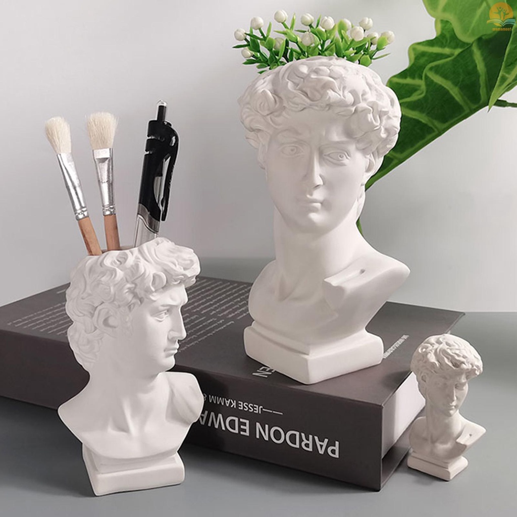 Resin White Sculpture Gypsum Head Makeup Brush Pen Holder Flower Vase Table Decoration