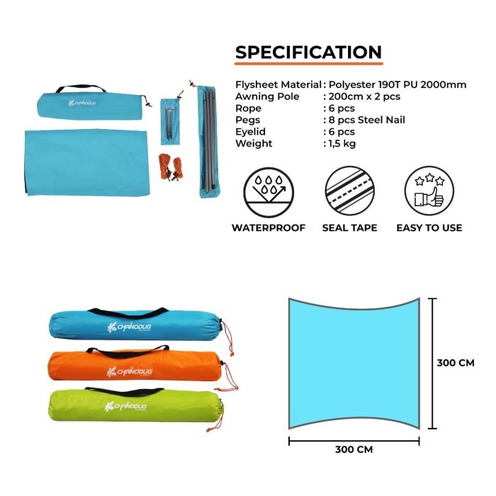 Flysheet Chanodug Dengan Tiang Pole Fly Sheet Tenda Camping Shelter