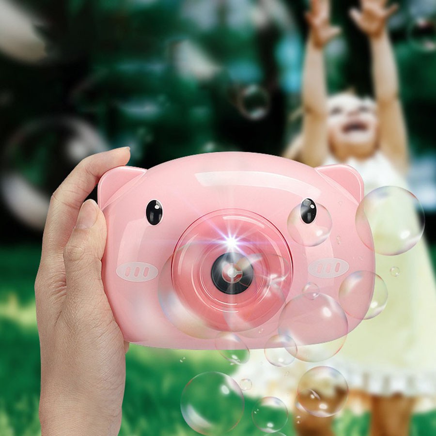 Mainan Gelembung Sabun Busa Automatic Bubble Gun Model Pig Kamera