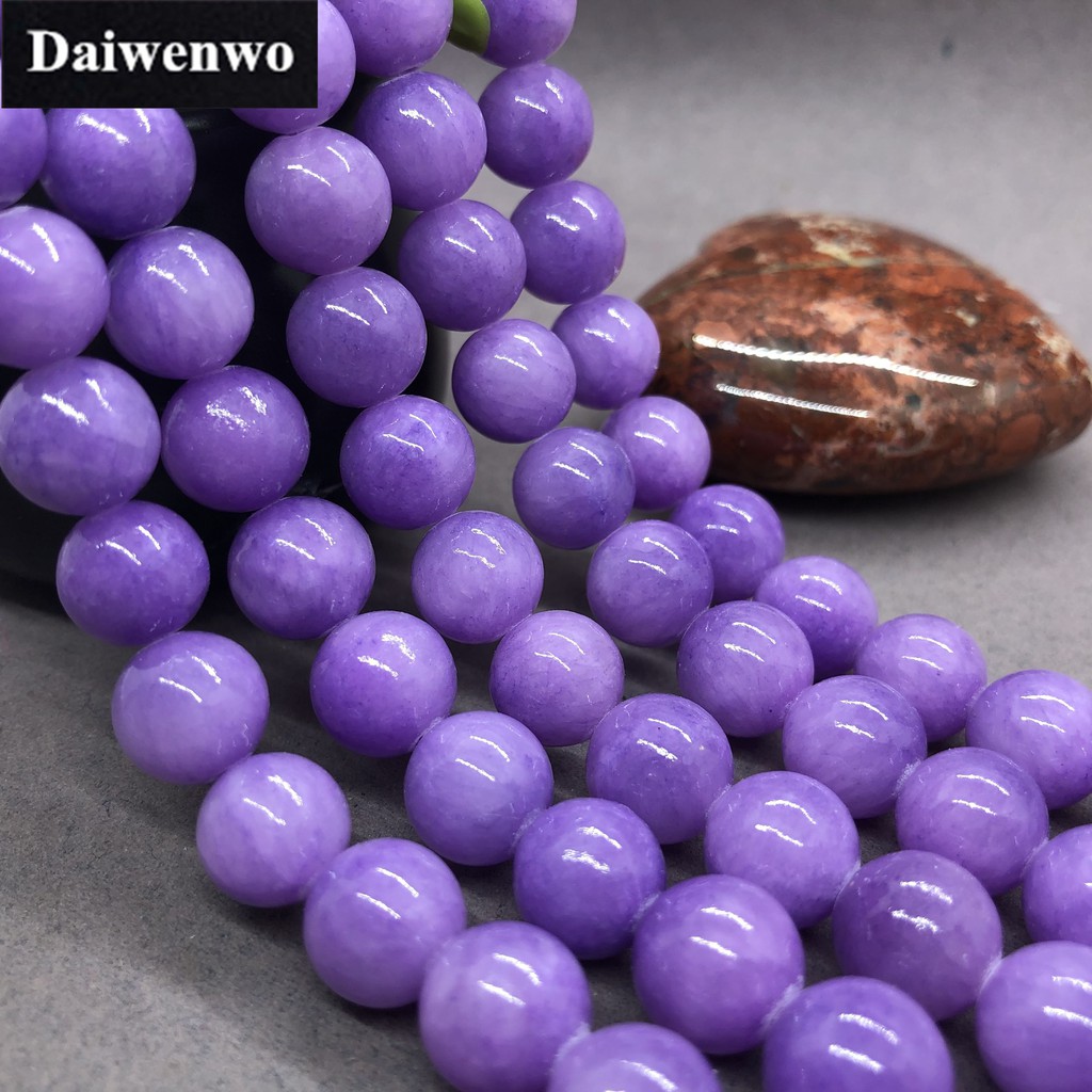 BISA COD Yellow Jade Beads 4-12mm Round Natural Loose Purple Chalcedony Stone Bead DIY