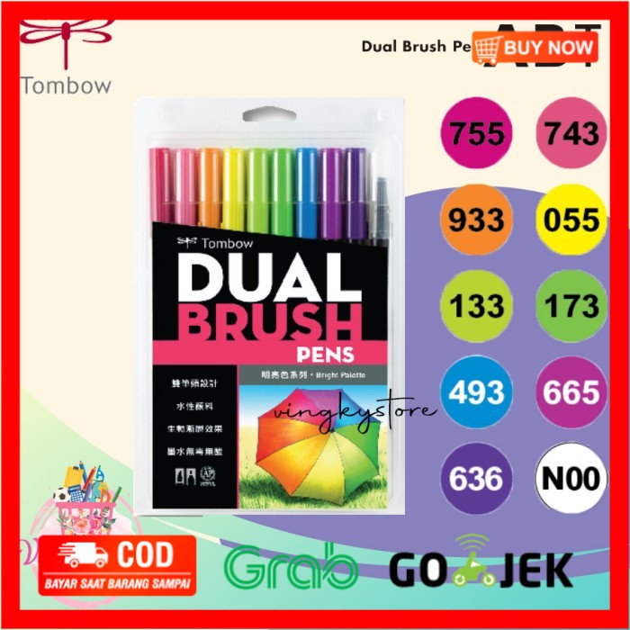 

(BISA COD) Dual Brush Pen Tombow Bright Pallete isi 10pc