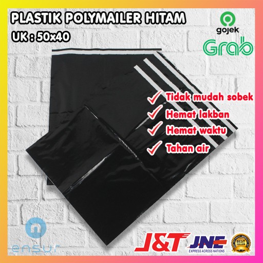 

HJK PLASTIK PACKING OLSHOP PE POLYMAILER kantong kemasan amplop plastik 40x50 HITAM GLOSSY mewah