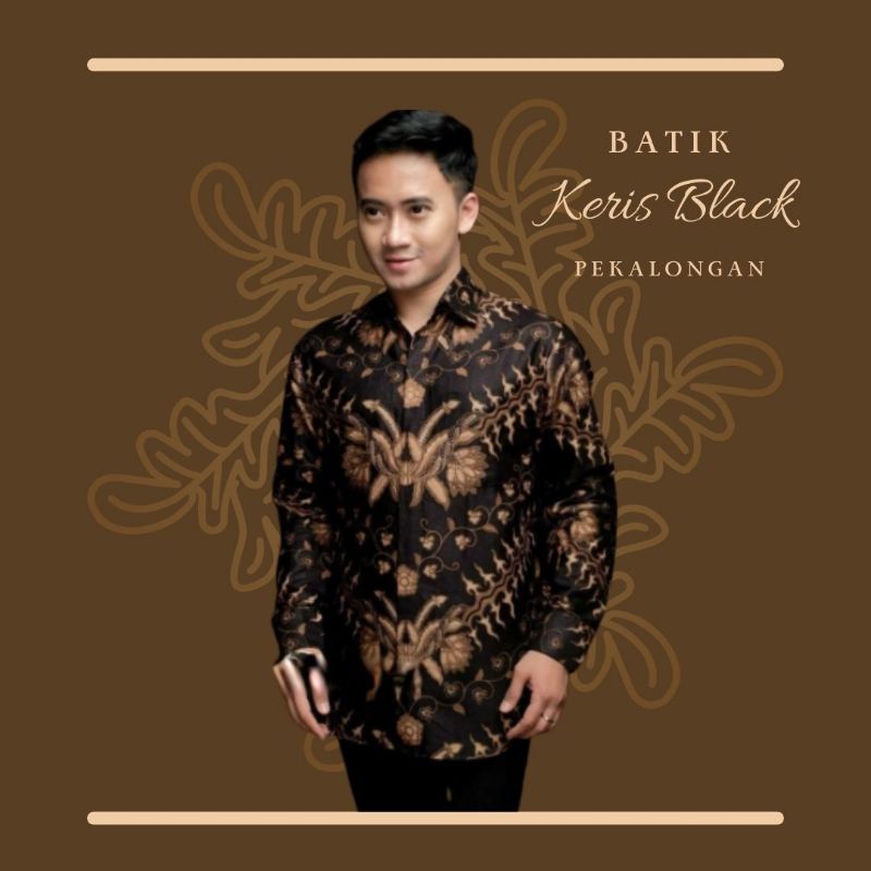 KEMEJA BATIK KERIS BLACK PRIA LENGAN PANJANG