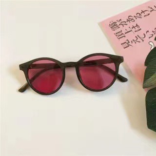 ［Bayar di Tempat］Korean Fashion Bulat Mata Kucing Kacamata Hitam Wanita/Pria Sunglasses-13-2 #8 Tea+Pink