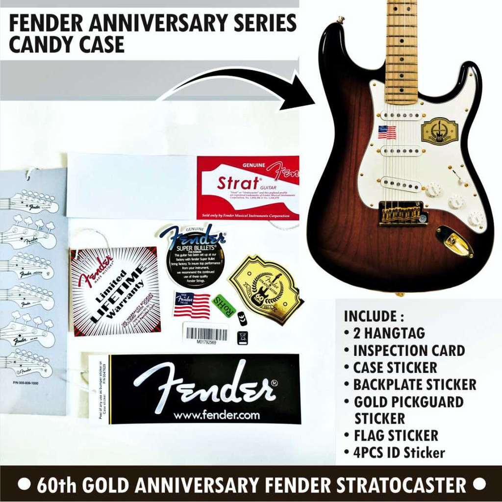 Fender Anniversary Guitar and Bass Candy Case Hangtag Plus Sticker Set