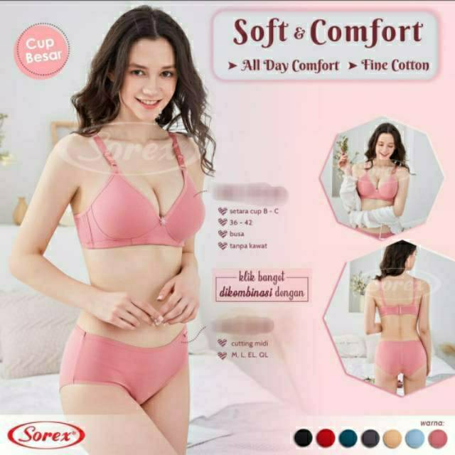 Bra Sorex Soft dan Comfort 17228 Busa tanpa kawat Cup besar