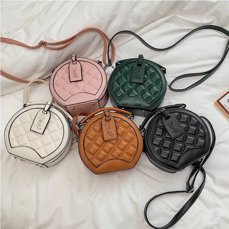 Tas Selempang Wanita Bordir Bentuk Bulat Motif Kotak Lucu Gaya Korea CB1829-8 Tali Panjang