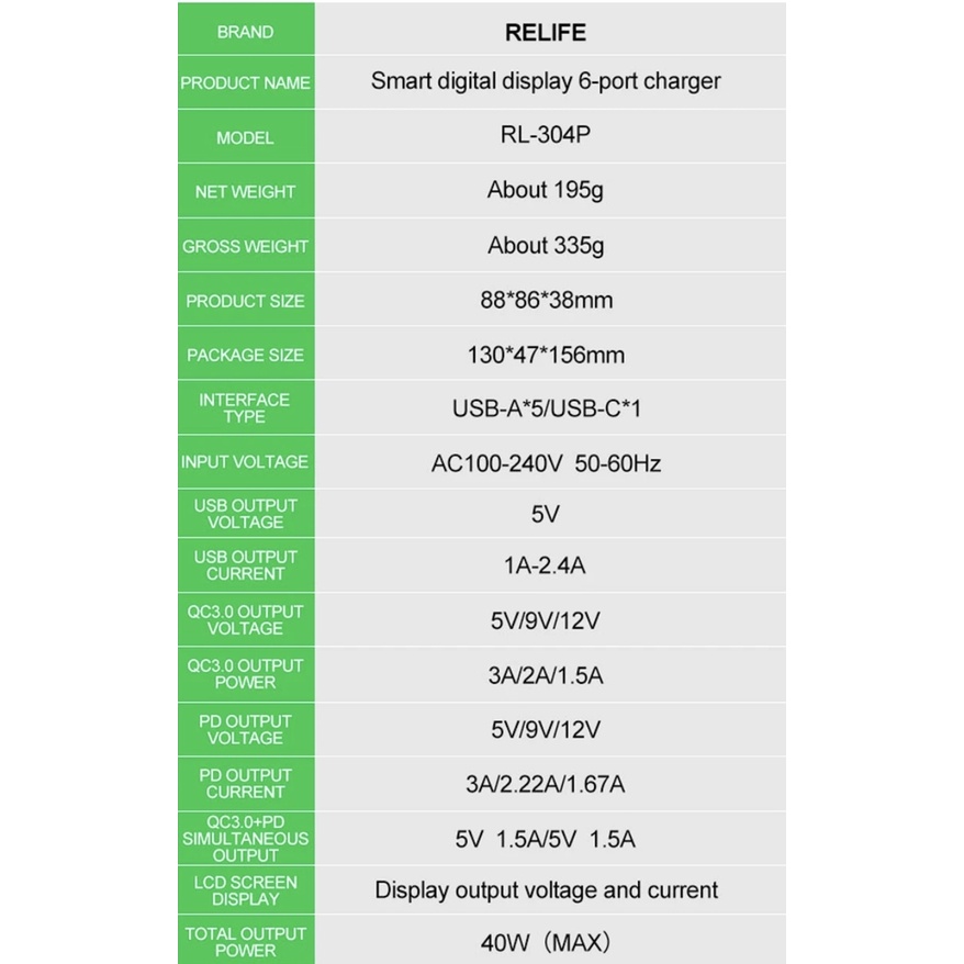 ADAPTOR CHARGER RELIFE RL-304P 6 PORT USB DIGITAL LIGHTNING / ALAT SERVIS SERVICE HP LENGKAP TERLENGKAP TERMURAH