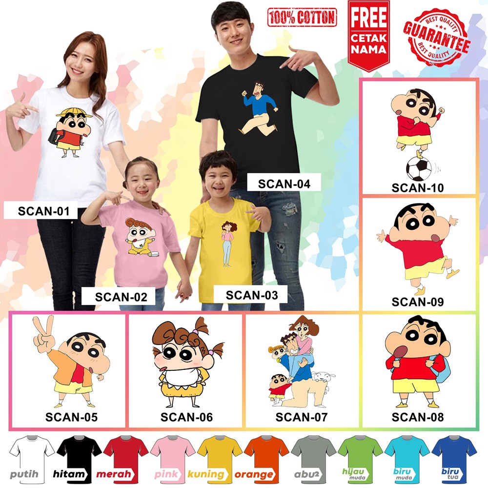 [FREE NAMA!!] Baju Kaos ANAK DAN DEWASA CRAYON SHINCAN SINCHAN BANYAK MOTIF