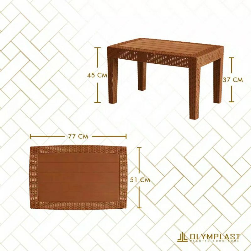 OLYMPLAST - Meja Sofa Plastik Olymplast Sofa Table Motif Rotan dengan Kayu (OST R - OCT R)