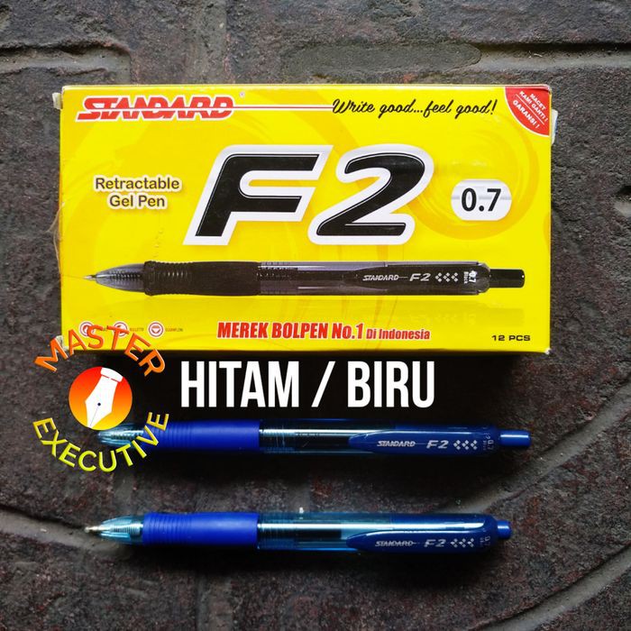 [Pak - 12 Buah] Standard F2 Black / Blue 0.7 Retractable H20Gel Pen Pulpen Gel