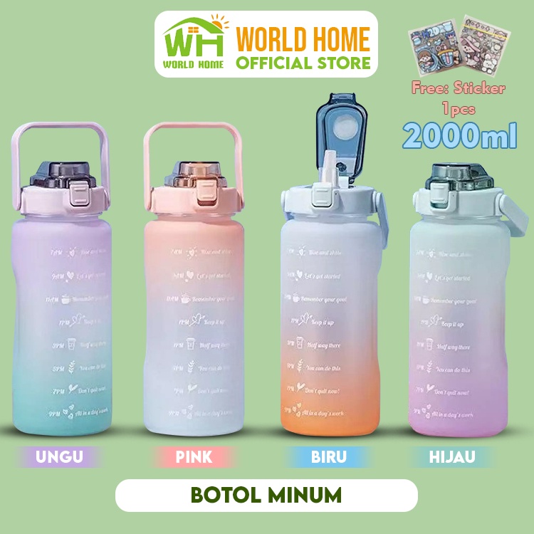 HL88 COD Botol Minum Viral 2 Liter Tumbler Jumbo Botol Korea Viral Tumbler Minum Tanda Air Waktu Motivasi