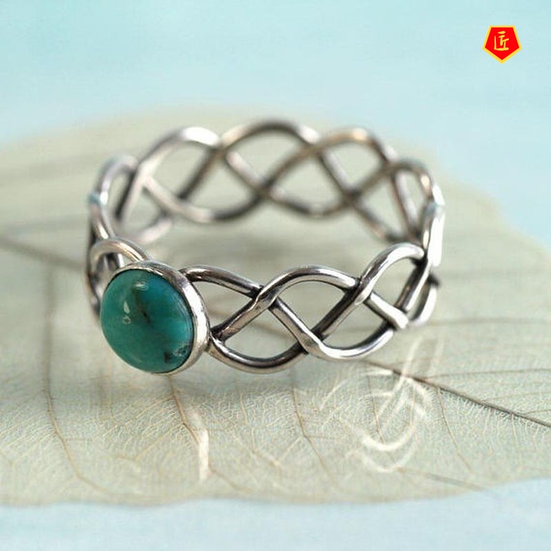 [Ready Stock]Turquoise Twist Ring Female Creative 14K Gold
