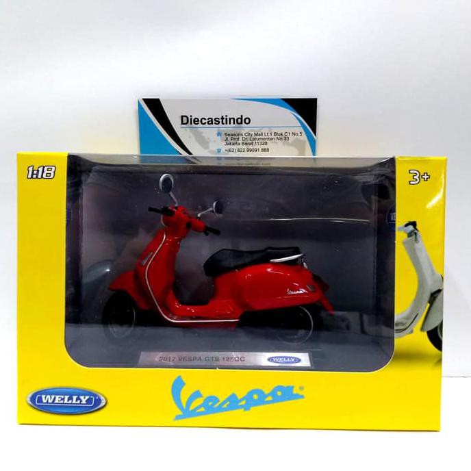 Welly 2017 Vespa Gts 125Cc - Merah, Skala 1:18 - Termurah 