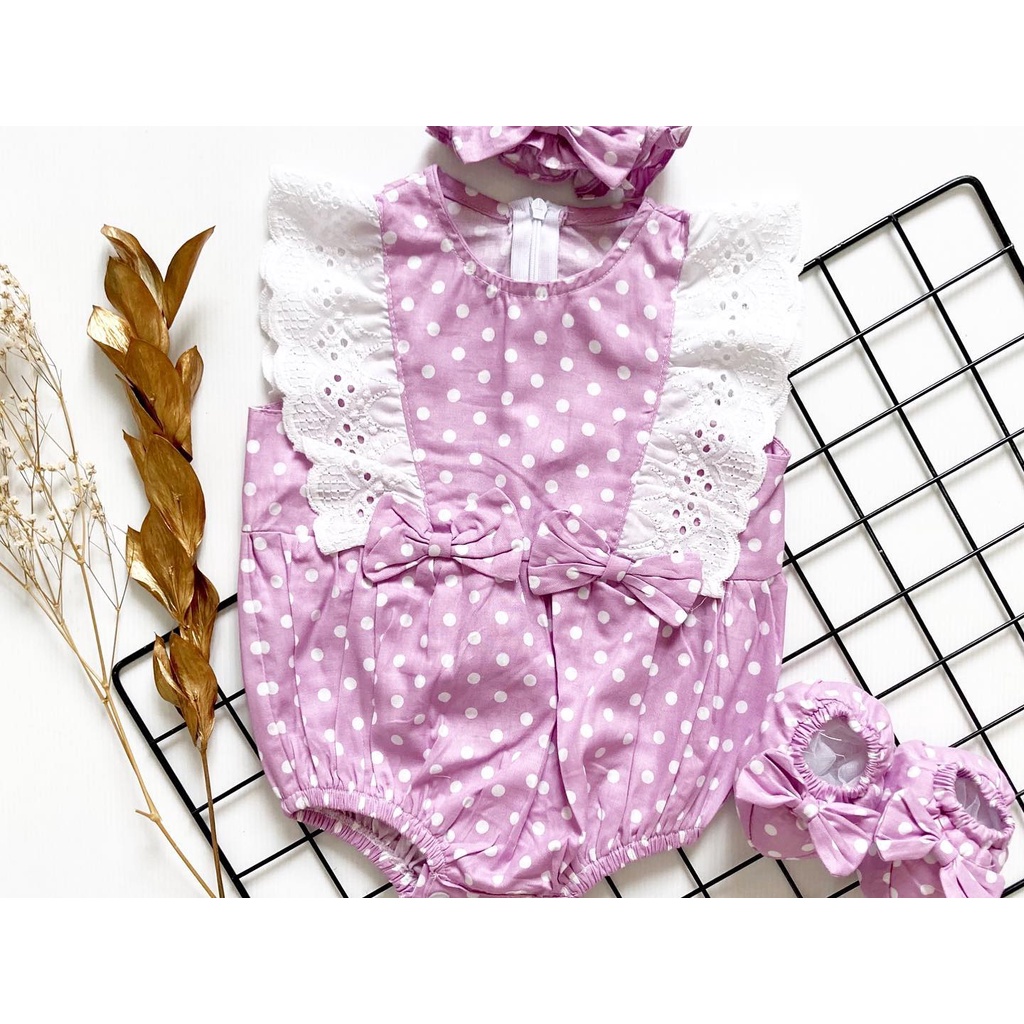 Dominika / VALENTINA / TALITHA  / GEMPITA LOVE Baju Setelan Jumper Rok Bunga Bandana Sepatu Pergi Lucu Fashion Anak Bayi Perempuan Cewek-polka purple DOMINIK