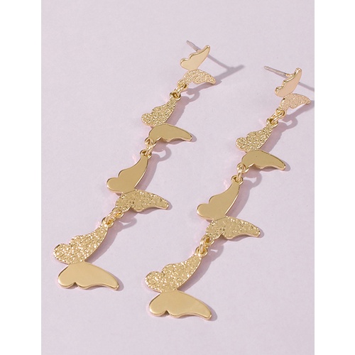 Anting Tusuk Fashion Gold Color Alloy Butterfly Long P28913