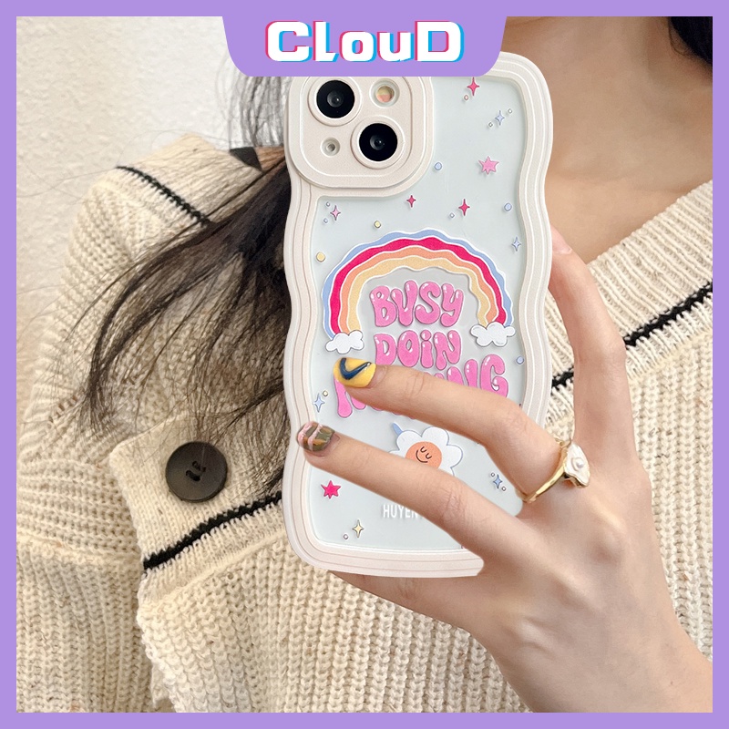 Casing Redmi Note11 10 11s 9pro 9s 11pro Note 10s Redmi A1 9 10 9A 9T 9C NFC 10A 10 9 8 Note 11s Note 10 Pro Max Rainbow Warna-Warni Huruf Inggris Bunga Lucu Lembut Bergelombang Edge Case