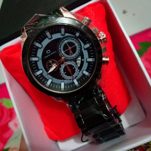 Jam cowok Charles Delon original tanggal aktif free box jam by zellshop