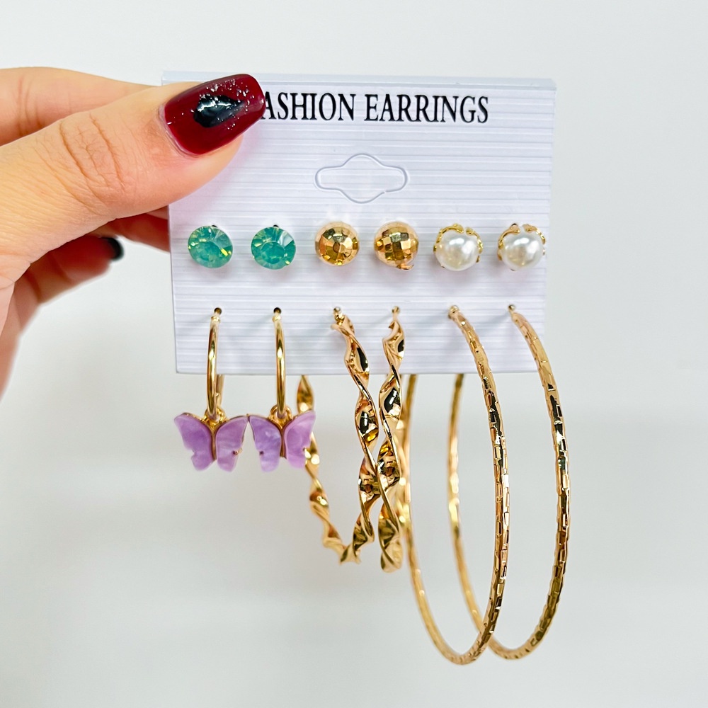 Set Anting Tusuk + Kalung Desain Kupu-Kupu Geometri Hias Mutiara Imitasi Untuk Wanita