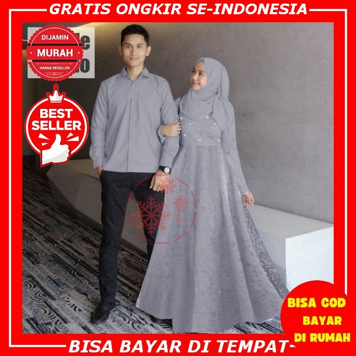 Gamis Baju Muslim Wanita Couple Kondangan Abaya Hitam Dress Korea Busui Pasangan Keluarga Terbaru Re