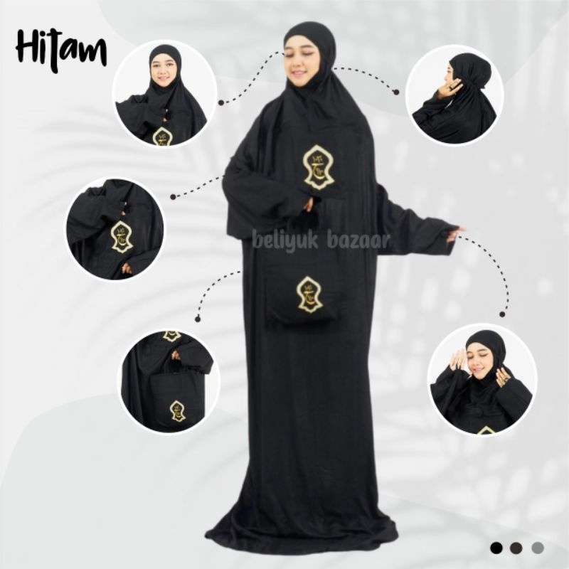 Mukena Terusan Terompah Hitam Mukenah Dewasa Jumbo Rayon