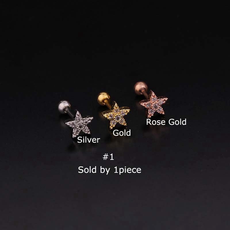 1piece 20G Helix Pinna Upper Lobe Percing  6mm Bar Stainless Steel Aeroplane Star Flower Butterfly Shape