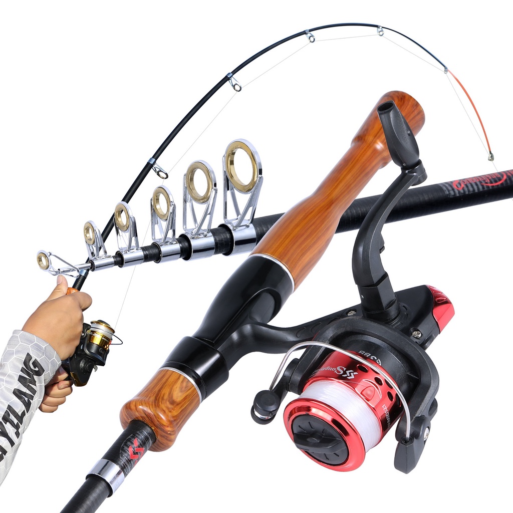 Sougayilang 1.8M Joran Pancing Reel Pancing Set EVA Handle Teleskopik Portabel Fishing Rod Spinning Reel dengan Pancing Lure Aksesoris