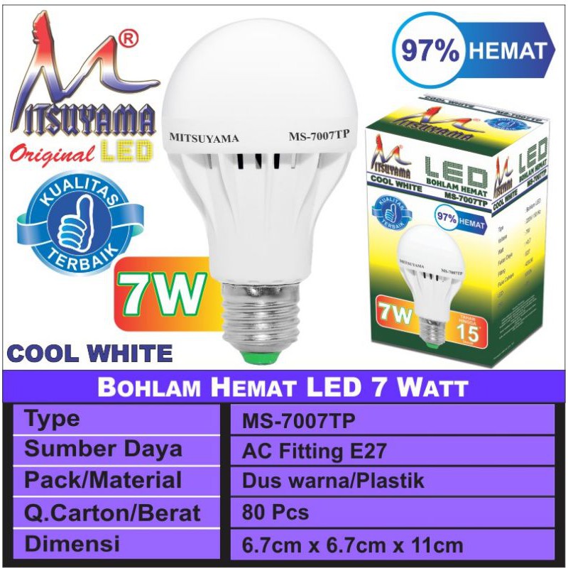 lampu bohlam led bulb murah 3w/7w/9w/12w/15w/18w mitsuyama