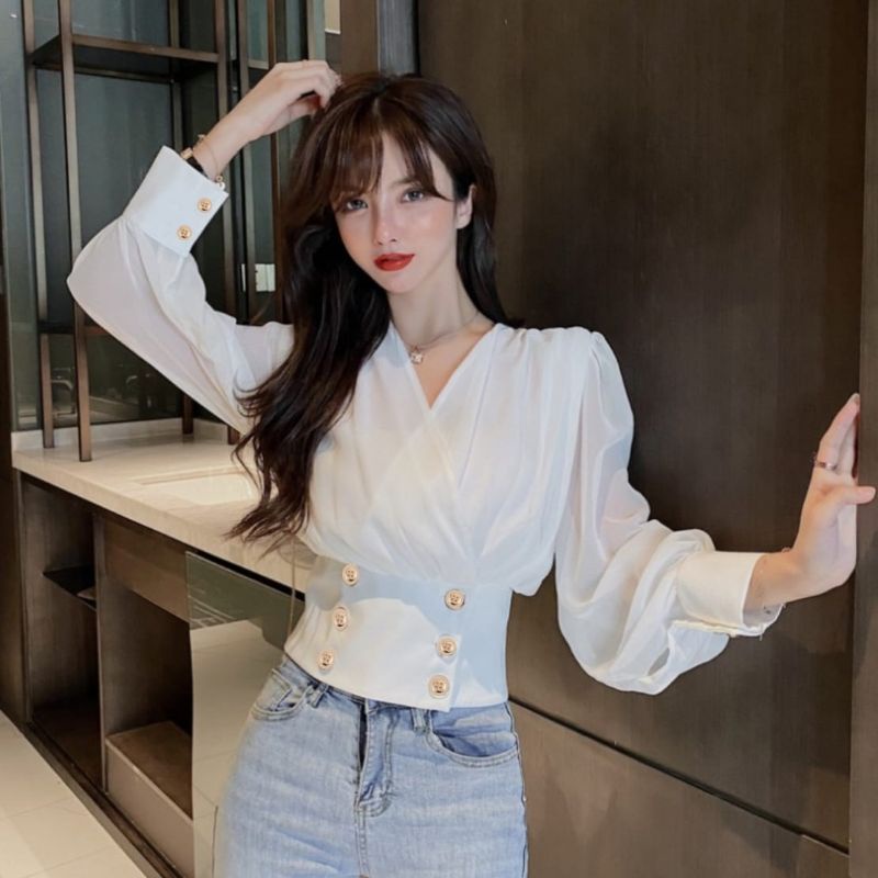 MDLV ~ 2769# Vincenta Wrap Top Blouse Button Wrap Blouse Import Atasan Import Blouse Premium Blouse Korea Fashion Import