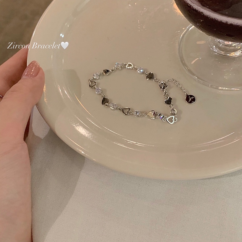 Gelang Zircon Bahan S925 Silver Bentuk Hati Untuk Wanita