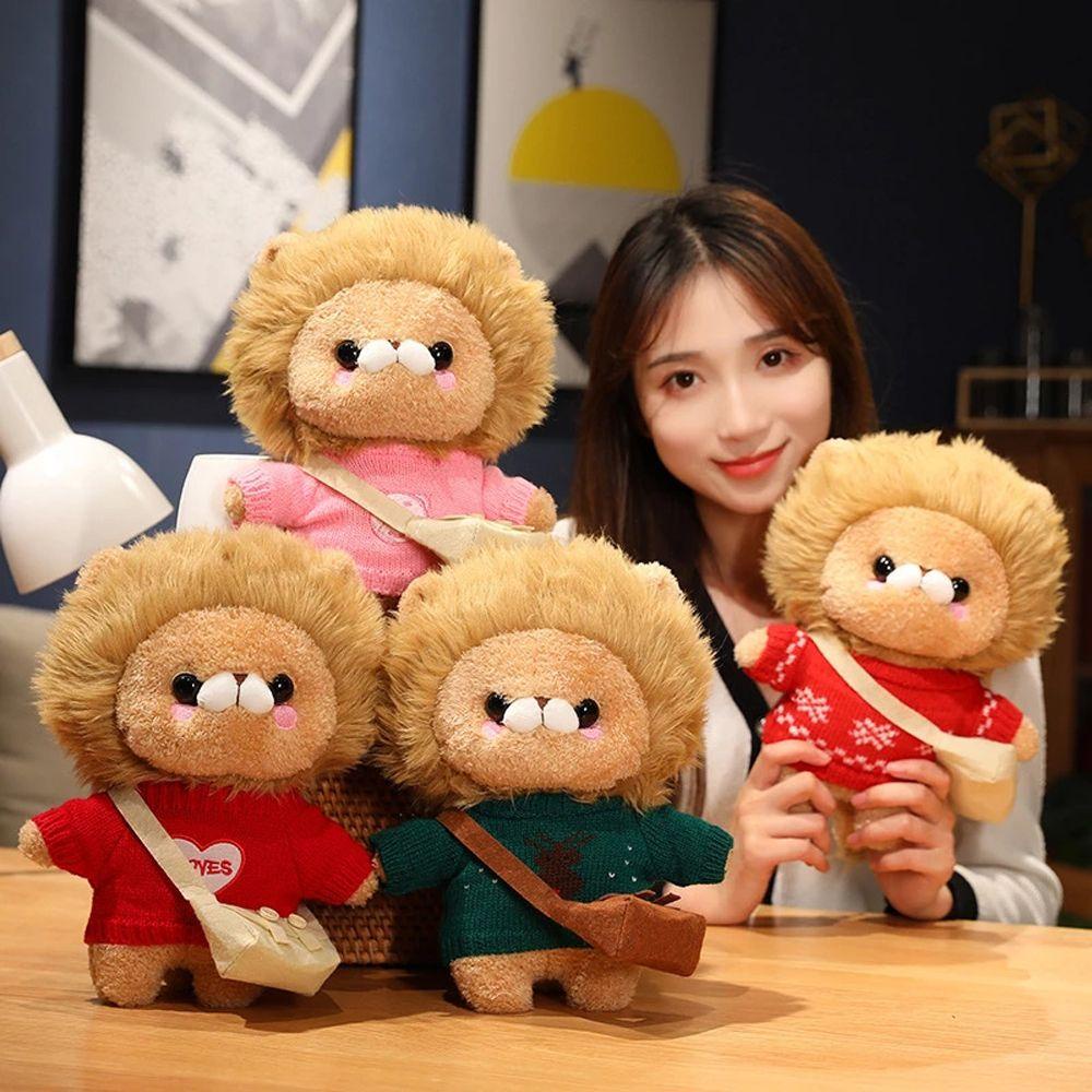 REBUY Rebuy Dressing Lion Plush Toy Cute Lovely Plushie Dolls Crossbody Sweater Lion Soft Toy Lion Boneka Mainan