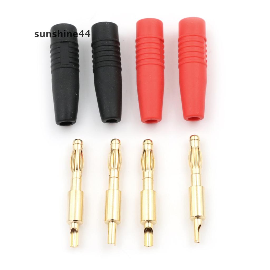 Sunshine 4pcs Plug Banana Male 4mm Bahan Tembaga Lapis Emas Untuk Konektor Solder DIY