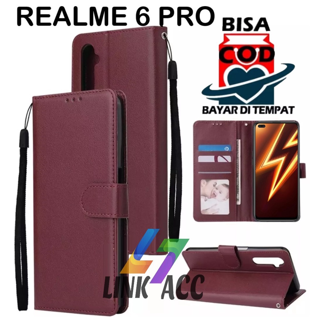 CASE FLIP REALME 6 PRO LEATHER CASE PREMIUM-FLIP WALLET CASE KULIT UNTUK REALME 6 PRO
