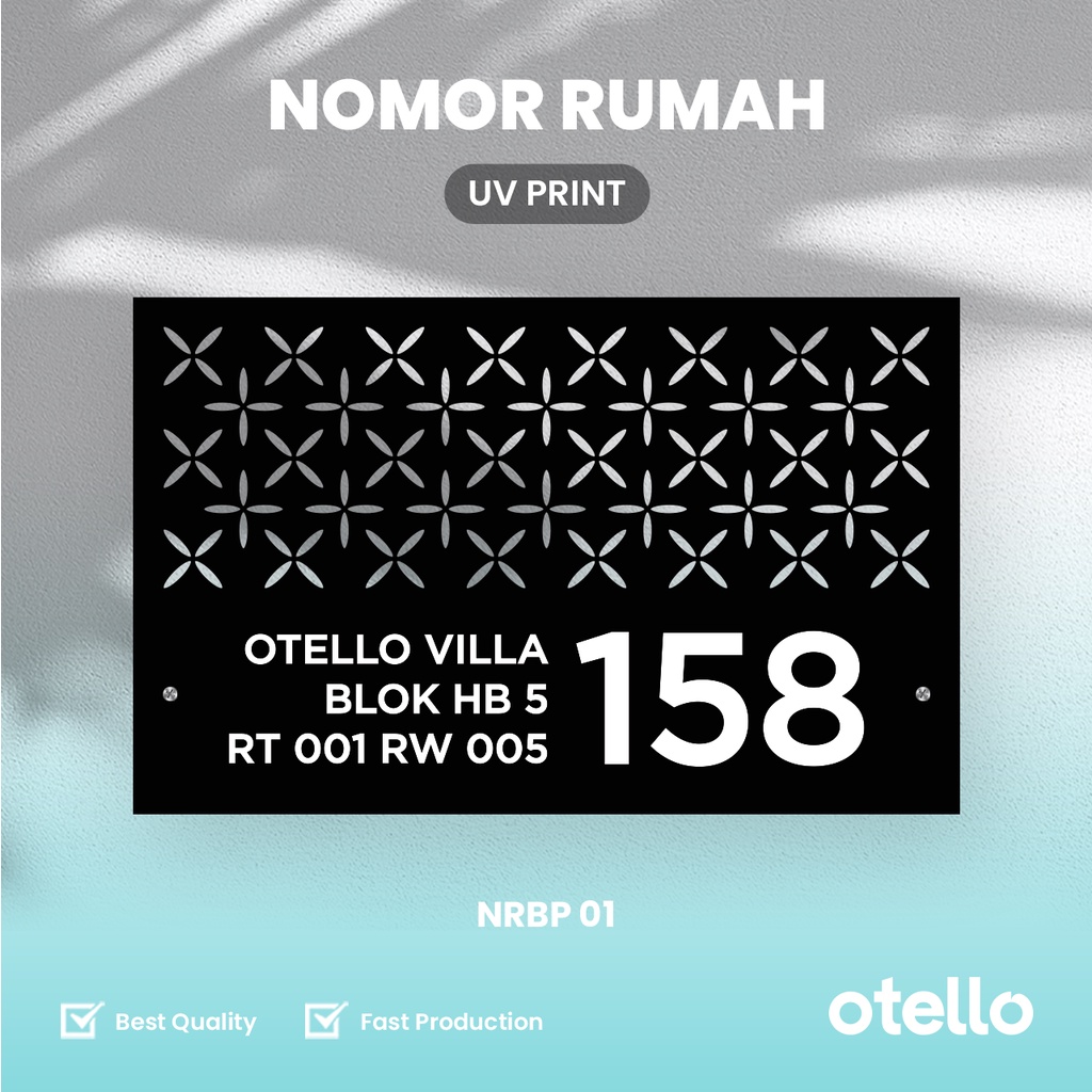 Custom Nomor Rumah Akrilik Laser Bolong + UV Print Papan Alamat Acrylic Otello NRBP 01 Nama Jalan Angka Nomer No Kost Rumah Komplek