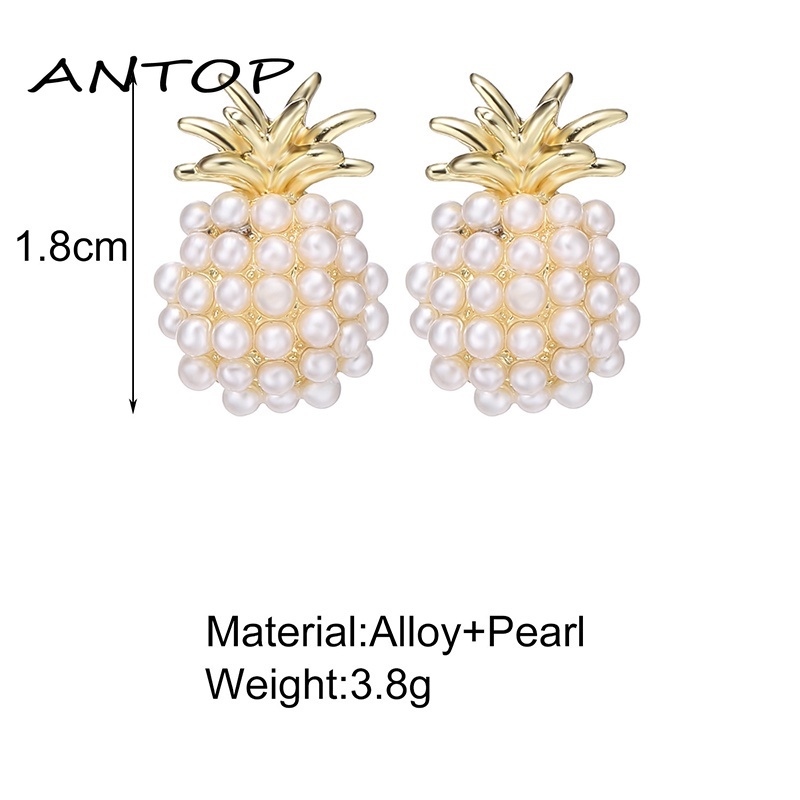 Anting Bentuk Nanas Aksen Mutiara Bahan Alloy Gaya Korea Aksesori busana ANTOP