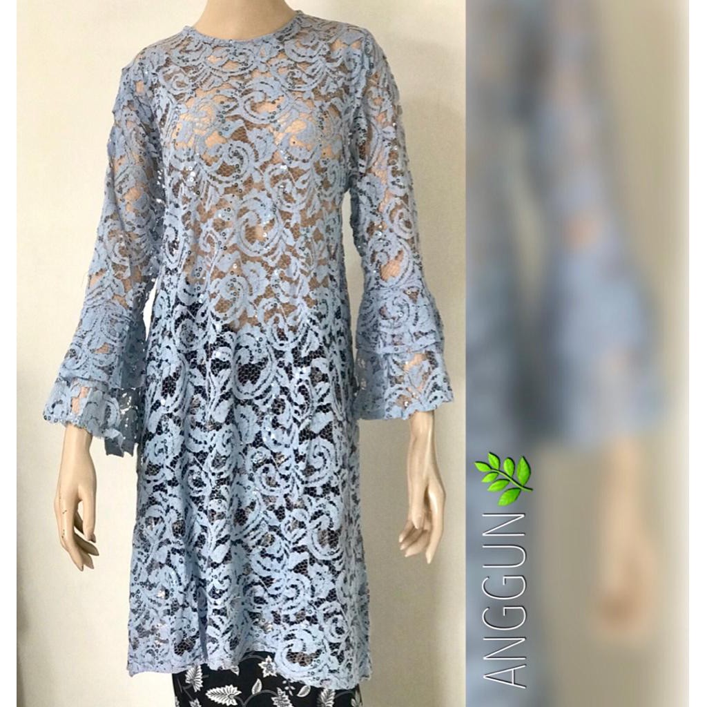 Baju Tunik Panjang Brokat Premium Import Baby Blue