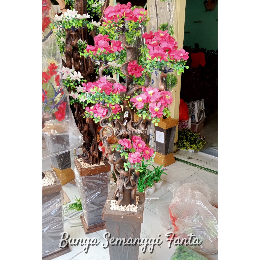 Artificial bunga hias bonsai sudut ruangan 1 meter plus pot COD Semanggi Akar fanta