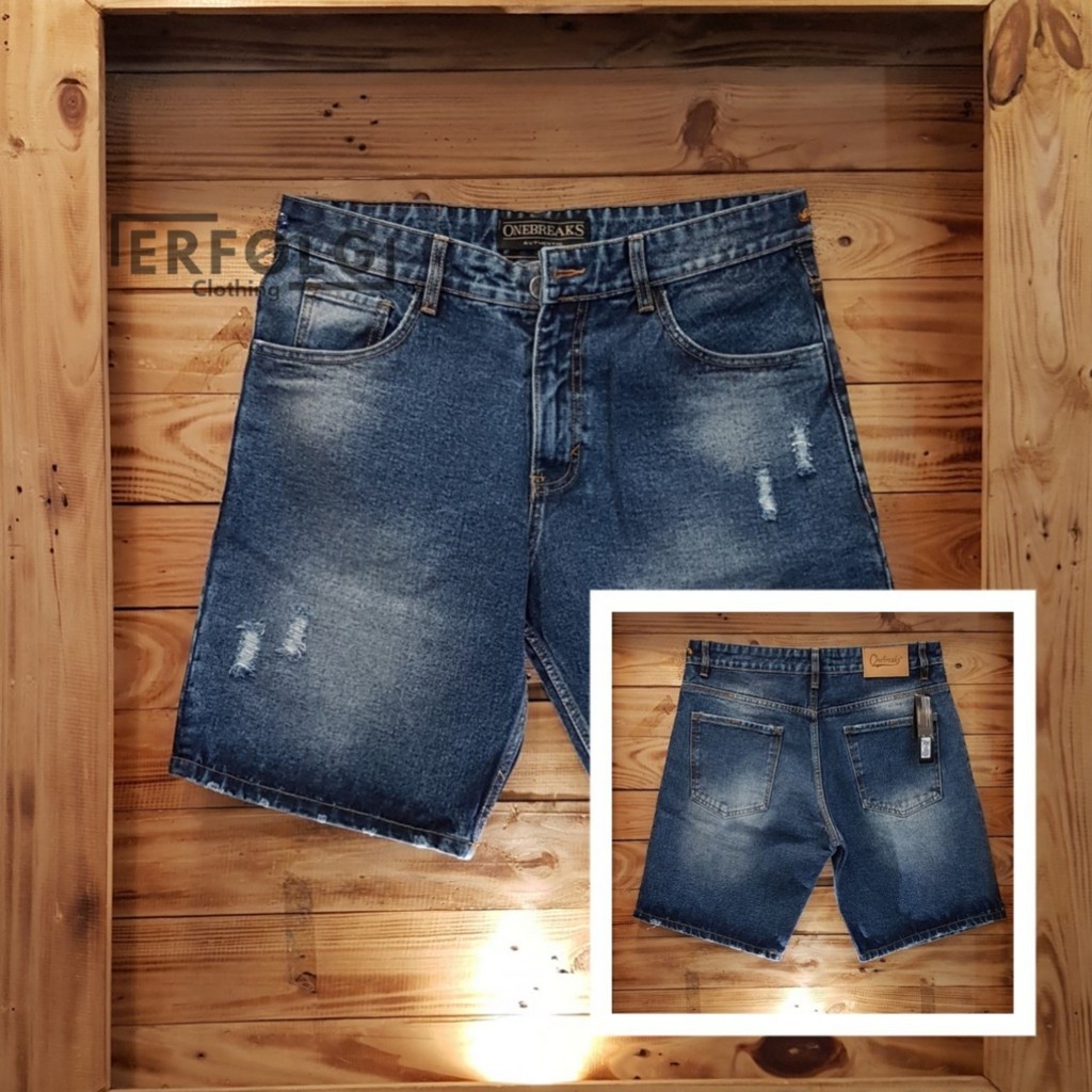 Celana Denim Pria Pendek Jeans Cowok Sobek Calana Ripped Robek Distro Original Brand Lokal Bandung