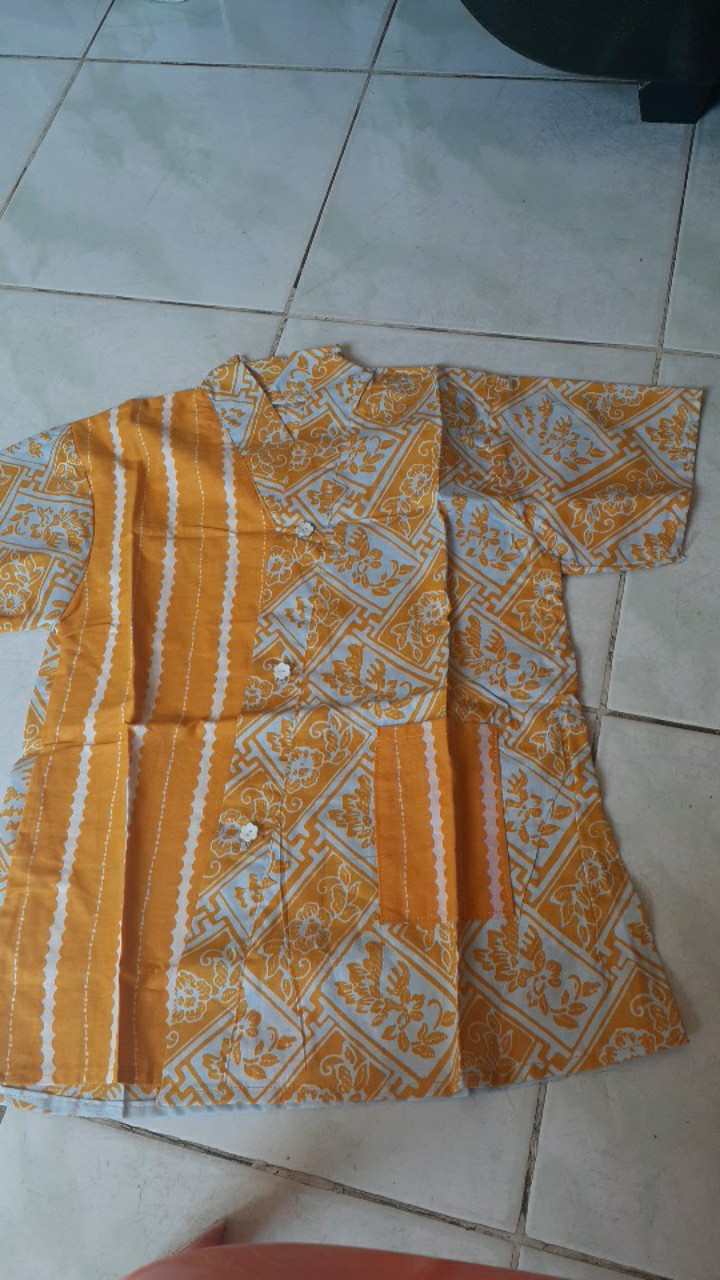 Atasan Kimono Kombinasi Motif Batik Sekolah Anak/ Blouse Kuning Cerah/ Atasan Batik Model Kimono