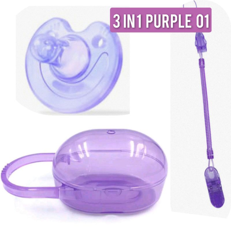 Dot Bayi Empeng Bayi Silikon 3 in 1 set orthodontics bpa free Dot Empeng Bayi Silikon with box and chain-3 IN 1 PURPLE 01