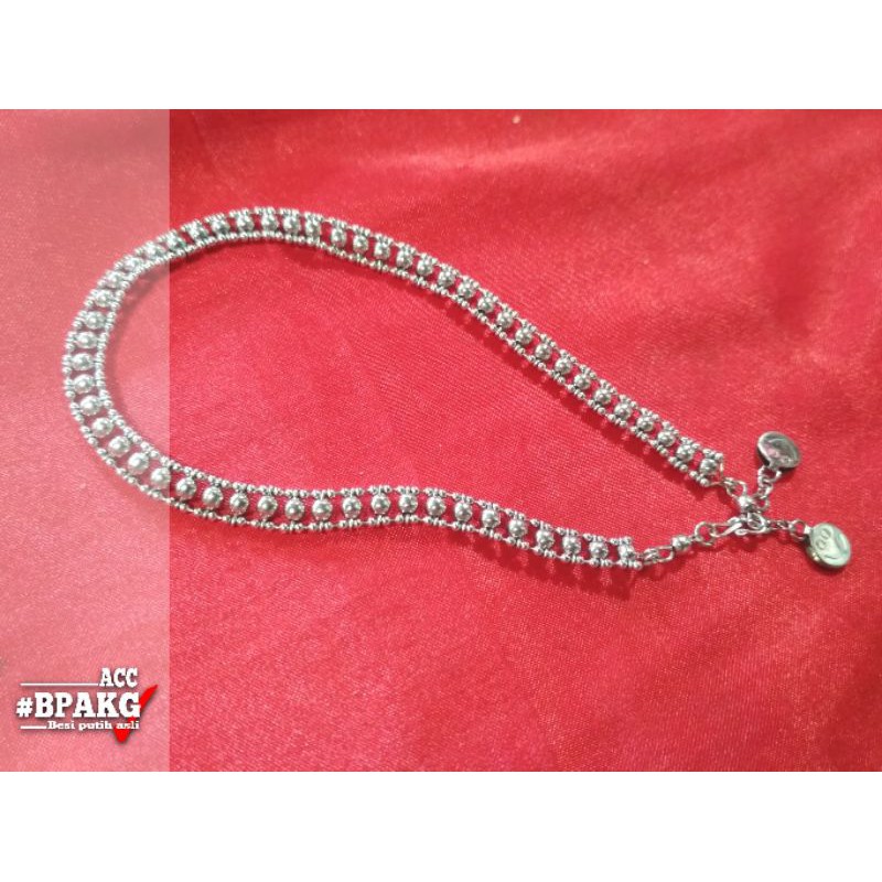 Gelang kaki rell bola silver simple Anti Karat # Gelang monel besi putih asli wanita cantik unik cod