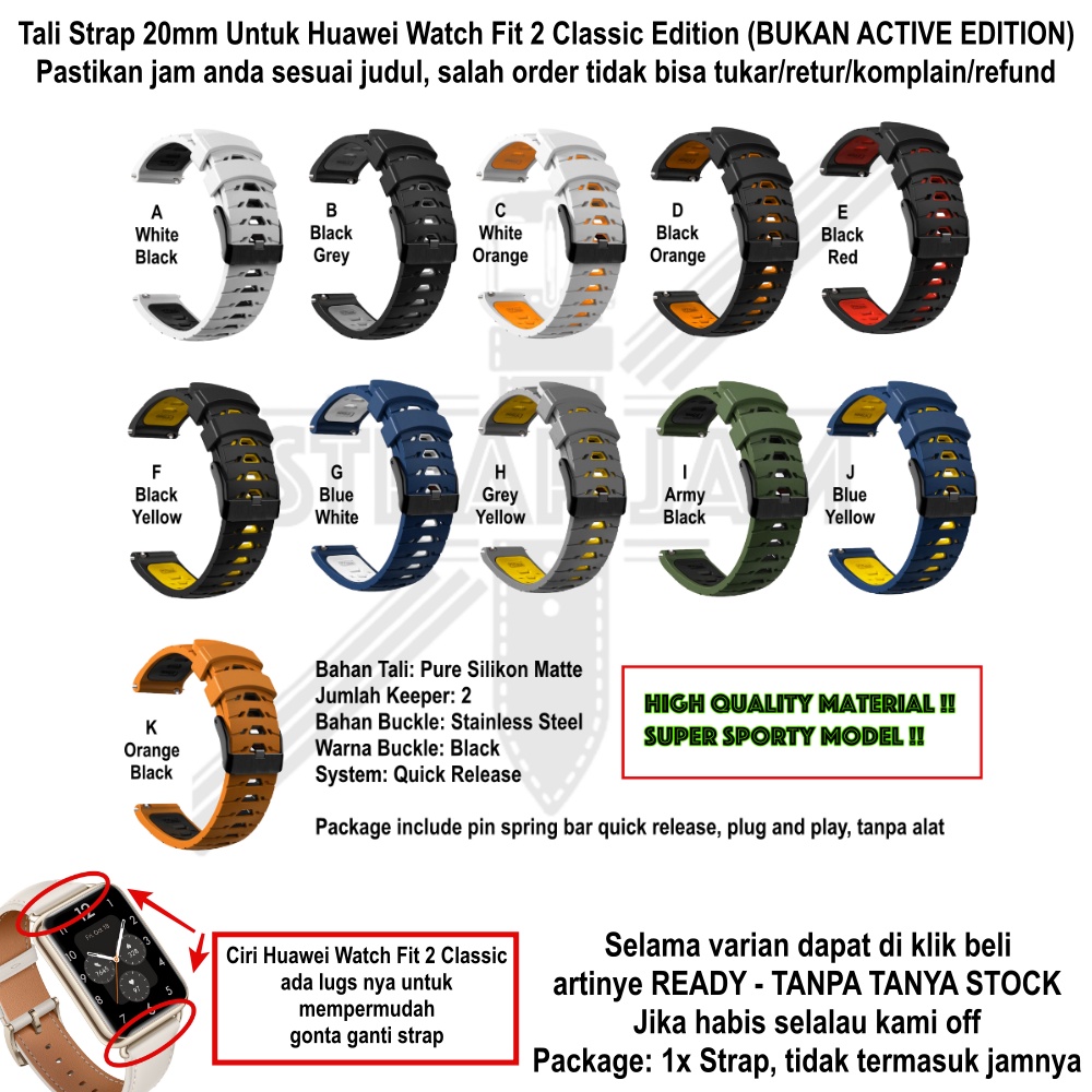 GTO Strap Huawei Watch Fit 2 Classic - Tali Jam 20mm Rubber Silikon Keren