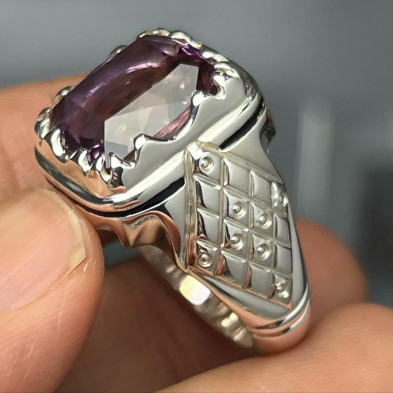 natural [AMETRINE QUARTZ PURPLE TO YELLOW WITH RING SILVER 925] emban cincin pria ring perak silver 