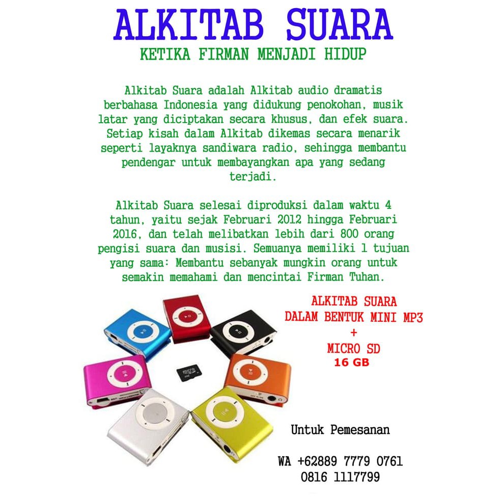 Jual Alkitab Suara Dalam Bentuk Mini Mp3 Microsd 16 Gb Murah