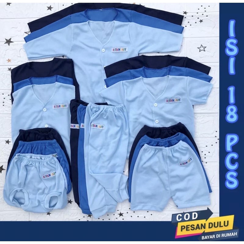 PROMO 7.7 18 Paket Lahir BIRU Paket Hemat bayi Baru Lahir Baju Bayi Newborn setelan Bayi Unisex DNW Baby